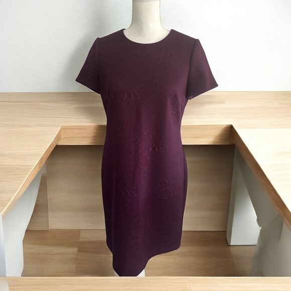 CALVIN KLEIN Deep Purple Rose Floral Print Shift Dress Size 8 - Picture 1 of 9